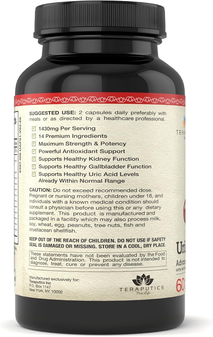 Uric Acid Support Formula | Advanced Uric Acid Cleanse & Kidney Support Supplement - Includes Tart Cherry Concentrate, Celery Seed Extract + 12 More High Potency Ingredients, 60 Veggie Capsules