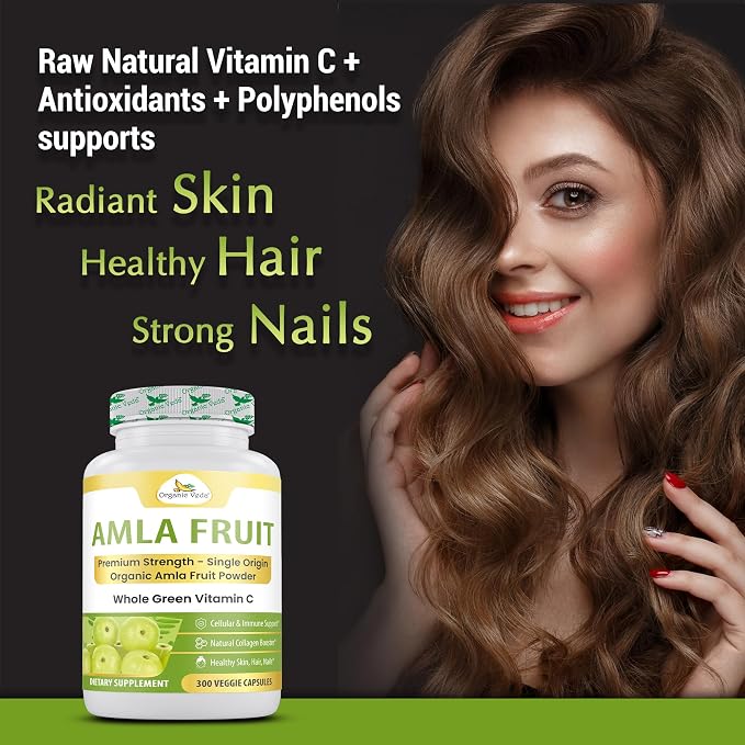 Organic Veda Amla Capsules - 1500mg, 300 Capsules - Natural Vitamin C Supplement with Antioxidants, Polyphenol for Immunity, Skin Glow & Hair Growth - Single Origin Premium Organic Amla Fruit Powder