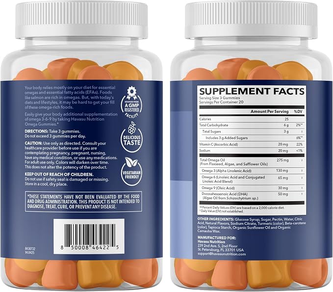 Omega 3 6 9 + DHA Gummies for Adults - Plant-Based Fish Oil Alternative with Chia Seed Oil and Algae - Support Brain and Immune Function - Lemon and Orange Flavors - Vegetarian Friendly - 60 Count