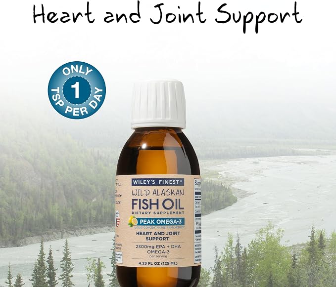 Wiley's Finest Wild Alaskan Fish Oil Peak Omega-3 Liquid Supplement - 2300mg EPA and DHA Omega-3s - Lemon Flavor - 4.23 Oz (25 Servings)