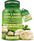 Organic Lion's Mane Supplement Capsules - Contains Naturally Occurring Beta Glucans & Polysaccharides, Enhanced with Organic Energy & Focus Support Blend: Cordyceps, Rhodiola Rosea, Ginseng, 120 Count