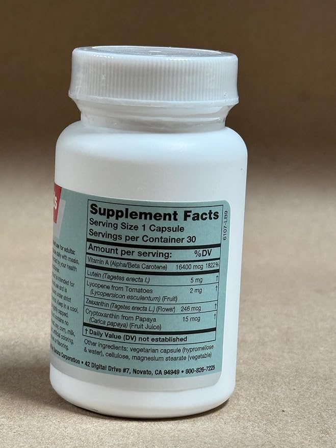 Karuna Mixed Carotenoids | 30 Vegetarian Capsules | Alpha- and beta-carotenes, Lutein 5mg, lycopene 2.5mg, zeaxanthin 246mcg, and cryptoxanthin 8mcg | Comprehensive antioxidant Formula