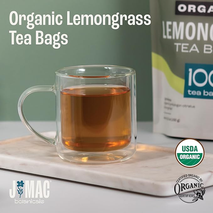 J Mac Botanicals, Organic Lemongrass Tea Bags (100 Count), Certified by Organic Certifiers, Inc. - Quality Tea From Nile Valley, Egypt, Packaged in the USA