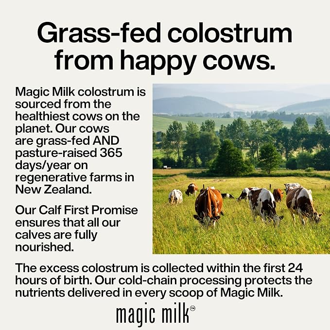 Magic Milk - New Zealand Grass-Fed Colostrum & Collagen | Supports Gut Health, Immunity, & Muscle Recovery | Bioactive Nutrients for Skin & Hair Health | Chocolate Milk Flavor | 20 Servings