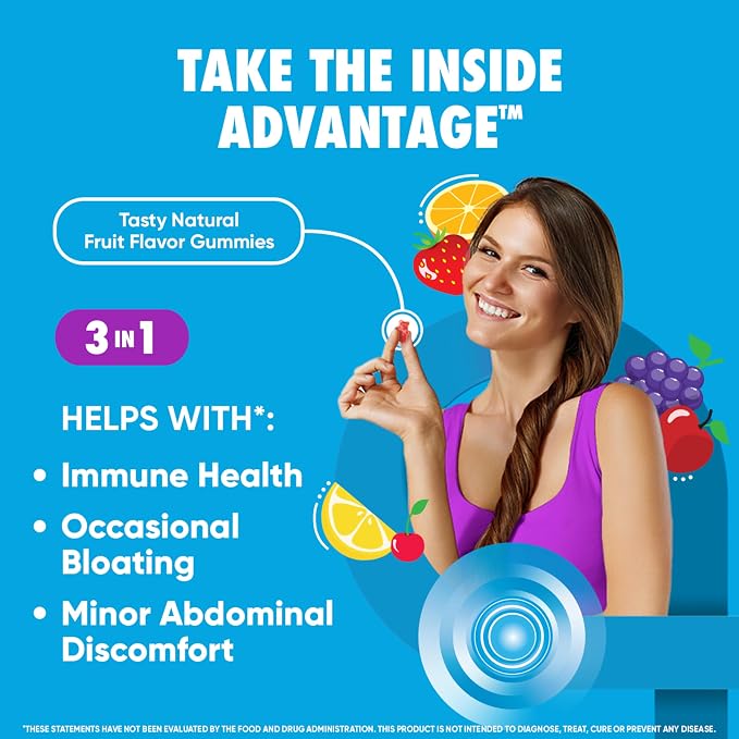 Digestive Advantage Probiotic Gummies For Digestive Health, Vitamin D, Daily Probiotics For Women &Men Occasional Bloating, Minor Abdominal Discomfort & Gut Health, 80ct Natural Fruit Flavors