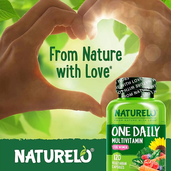 NATURELO One Daily Multivitamin for Women w/Vitamin B12, 120 Ct, Energy Support, Whole Food Daily Women Multivitamin Supplement, Nourish Hair/Skin/Nail, Non-GMO, No Soy, Gluten Free, 4 Month Supply