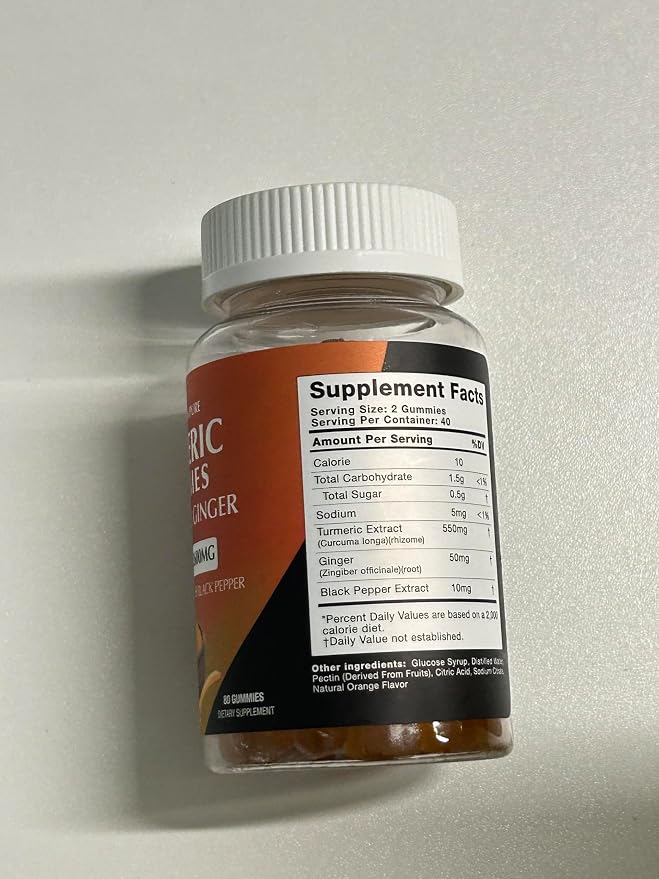 Turmeric Curcumin Gummies (6 Pack) - Turmeric Curcumin Supplements with Ginger & Black Pepper Gummies for Immune Muscle Support Healthy Skin - Vegan, Gluten Free, Low Sugar - for Adults