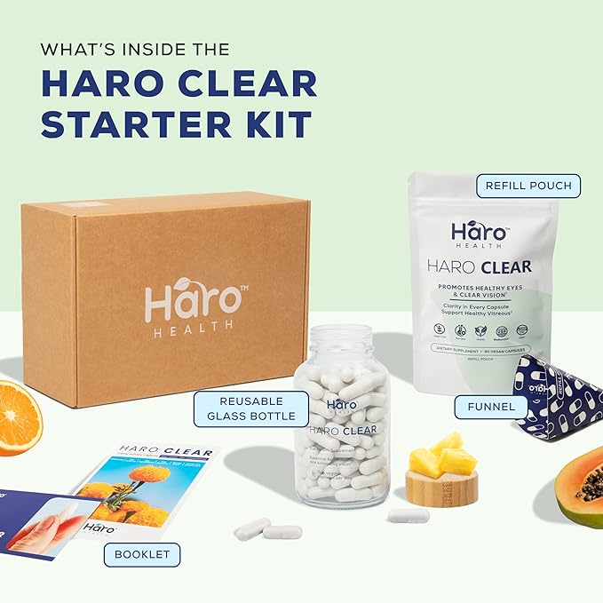 Haro Clear Eye Vitamins with Lutein and Zeaxanthin - Starter Kit - 180 Capsules - 90 Day Supply Refill Pouch