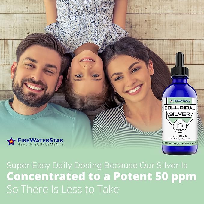 FWS Colloidal Silver, Liquid Silver Drops, 99.99% Pure Silver, 4 oz Glass Bottle, 60 Servings (2 Month Supply), 50 ppm, Concentrated for Easy and Convenient Servings