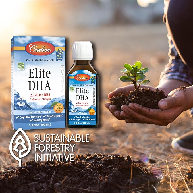 Carlson - Elite DHA, 2270 mg DHA, Professional Strength, Norwegian Fish Oil Concentrate, Cognitive Function & Vision Support, Orange, 100 mL