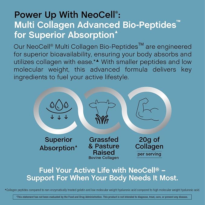 NeoCell Multi Collagen Bio-Peptides Powder | 10oz | Advanced with Hyaluronic Acid and Vitamin C | 10 Super Types of Collagen | Superior Absorption | Grassfed Protein Supplement