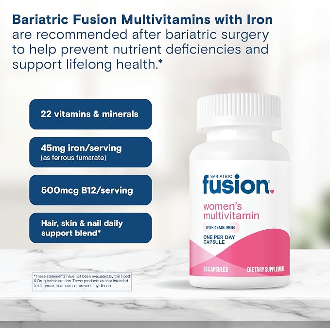 Bariatric Fusion Bariatric Multivitamin with Iron for Women | Hair, Skin and Nails Blend for Hair Loss After Bariatric Surgery & GLP-1 | 30 Capsules | 1 Month Supply