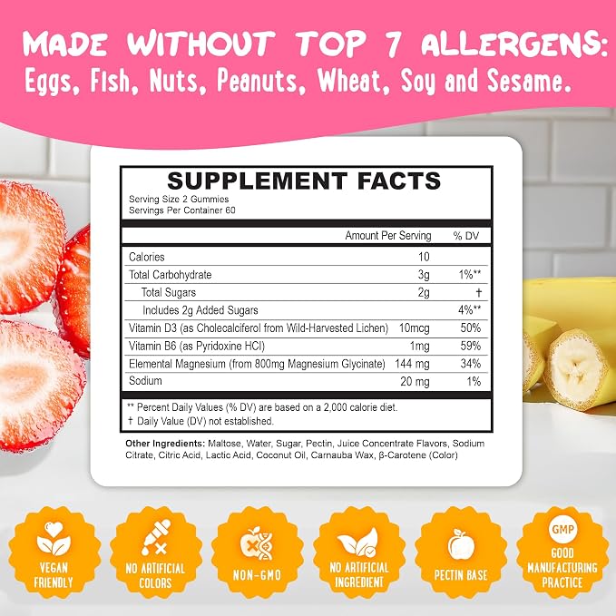 Center-Filled Magnesium Glycinate Gummies 400MG - High Absorption for Kids, Teens & Adults - Supplement for Sleep, Calm & Muscle Relaxation with B6 & D3 - Gluten Free & Vegan Friendly - 120 Count