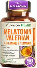 Melatonin 3mg Sleep Aid with L-Theanine & Valerian Root – Turmeric Curcumin Supplement with Ginger & Black Pepper – Organic Turmeric Supplement for Sleep, Calm and Stress Relief Support – 180 Capsules