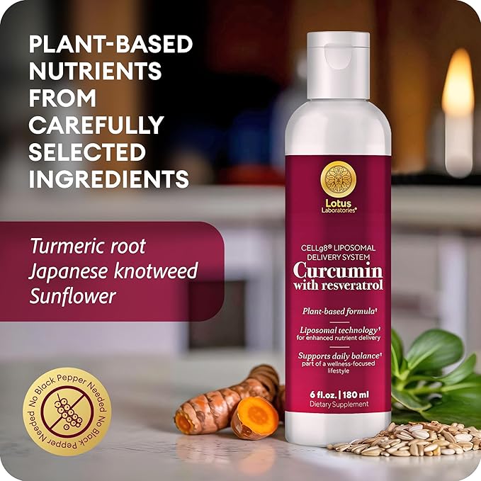 Liposomal Turmeric Curcumin with Resveratrol Liquid for Joint Support, Inflammation & Healthy Aging – Fast-Acting Curcumin Complex with CELLg8, High Absorption, Vegan, Non-GMO – 30 Servings, 6 fl oz