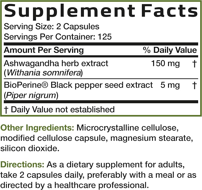 Bronson Ashwagandha Extra Strength Stress & Mood Support with BioPerine - Non GMO Formula, 250 Vegetarian Capsules
