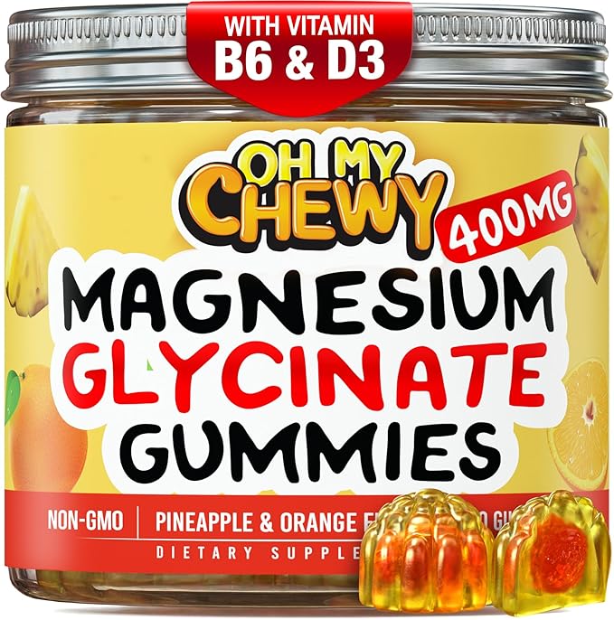 Center-Filled Magnesium Glycinate Gummies 400MG - High Absorption for Kids, Teens & Adults - Supplement for Sleep, Calm & Muscle Relaxation with B6 & D3 - Gluten Free & Vegan Friendly - 60 Count