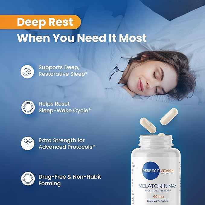 60mg Extra Strength Melatonin MAX - High Dosage Melatonin, Vegan, Non-GMO, Gluten-Free (1-Pack)