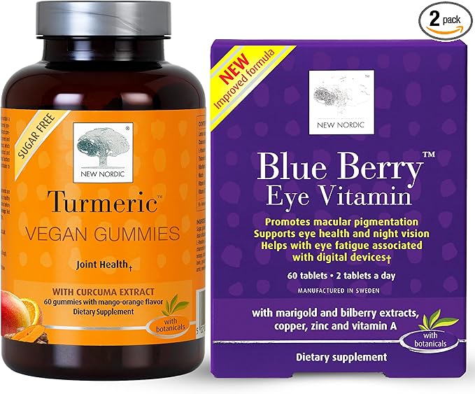 NEW NORDIC Eye & Joint Support Bundle, Blue Berry Eye Vitamin 60s Plus Turmeric Gummies Supplement 60s
