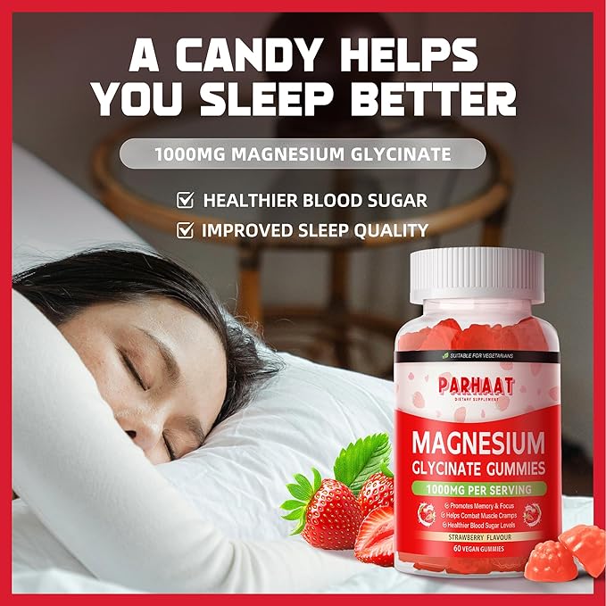 Magnesium Glycinate Gummies - Sugar Free Magnesium Potassium Supplement with Vitamin D, B6, CoQ10 for Calm Mood & Sleep Support - 120 Strawberry Chews