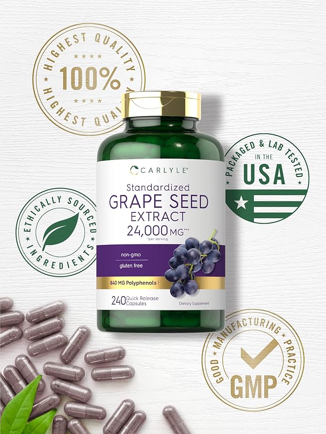 Carlyle Grape Seed Extract | 240 Capsules | Maximum Strength Standardized Extract | Non-GMO, Gluten Free