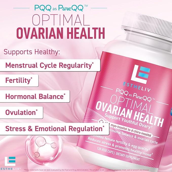 Optimal Ovarian Health | Myo-Inositol + D-Chiro & PQQ | Fertility, Hormonal & Ovarian Support | PCOS Ideal 40:1 Ratio | Vitamin B8 Inositol Supplement for Women | Non- GMO | 120 Capsules