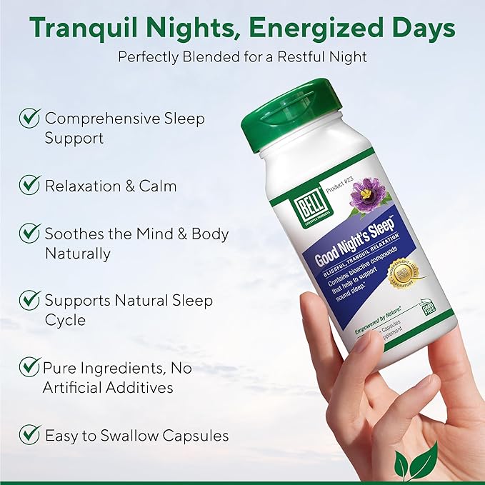 Bell Lifestyle Good Night's Sleep - Natural Sleep Support with Melatonin and Herbal Extracts, Supports Relaxation & Sleep Patterns, 60 Veggie Capsules