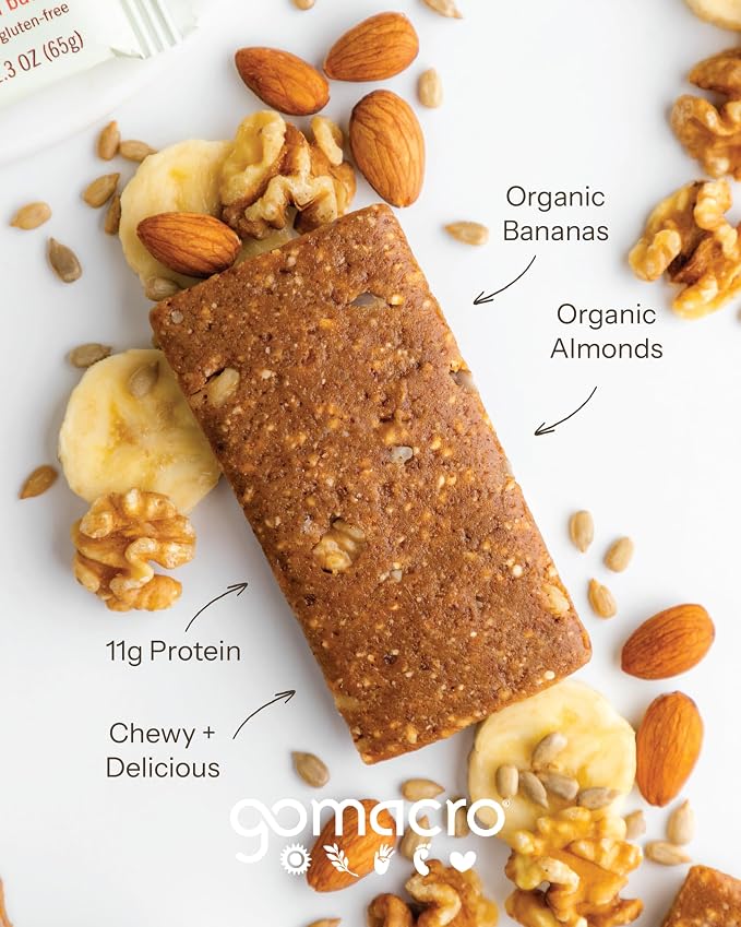 GoMacro MacroBar, Organic Vegan Protein Bar, Banana + Almond Butter, 2.3 oz (Pack of 12)