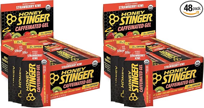 Honey Stinger Strawberry Kiwi Energy Gel,Caffeinated & Gluten Free with Organic Honey,for Exercise,Running and Performance,Sports Nutrition for Home & Gym,Pre and Mid Workout,(Pack of 48)