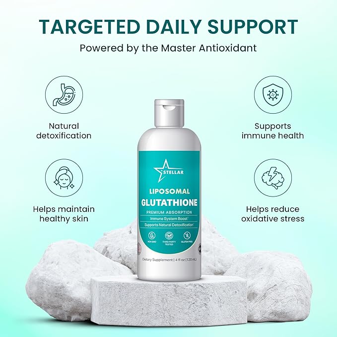 Stellar Liposomal Glutathione Liquid – Premium Absorption Antioxidant for Detox, Immune Support & Cellular Health – Non-GMO, Gluten-Free, Third-Party Tested – 4 fl oz (120 mL)