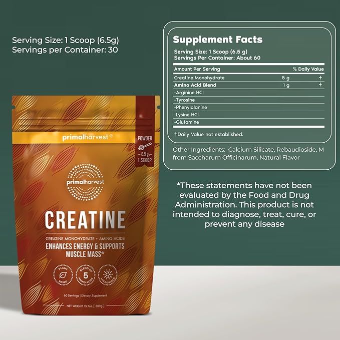 Primal Harvest Creatine Powder Supplement for Men and Women's Fitness, Workouts, and Muscle Growth, to Help Promote Recovery, Strength, Energy, and Endurance (2)