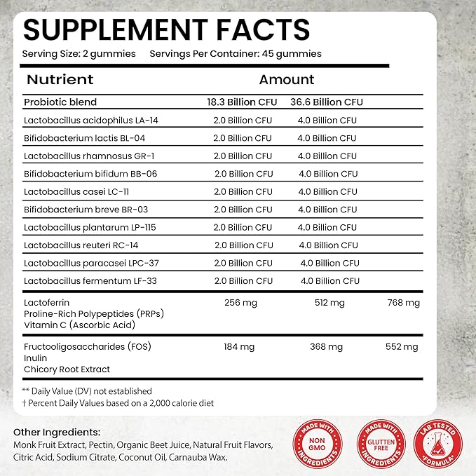 Colostrum Supplement | Bovine Grass Fed Colostrum with 60% IgG | with Lactoferrin PRPs Probiotics & Prebiotics | Gentle on Kids & Adults | GMO-Free | Tastes Delicious | 90 Gummies