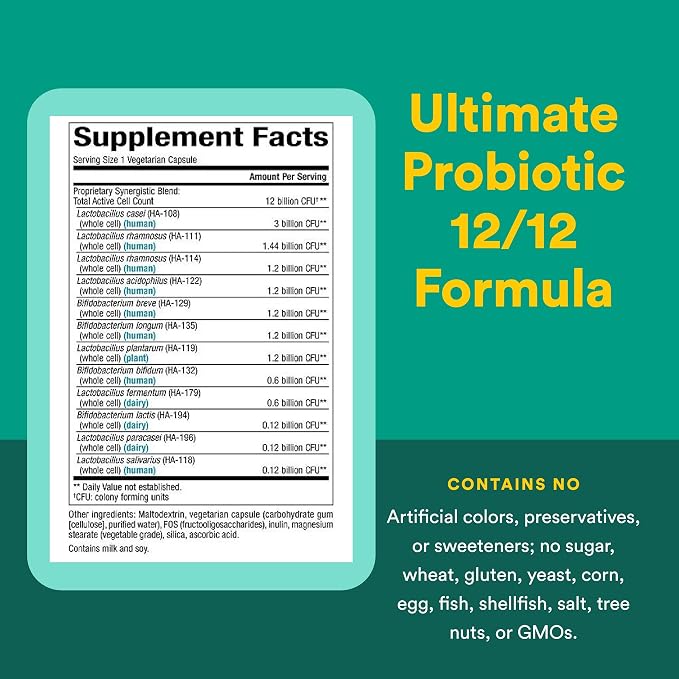 Natural Factors Ultimate Probiotic 12/12 Formula - Digestive Health Support Supplement with Probiotics - Immunity & Gut Health Support Supplement - 60 Vegetarian Capsules (60 Servings)