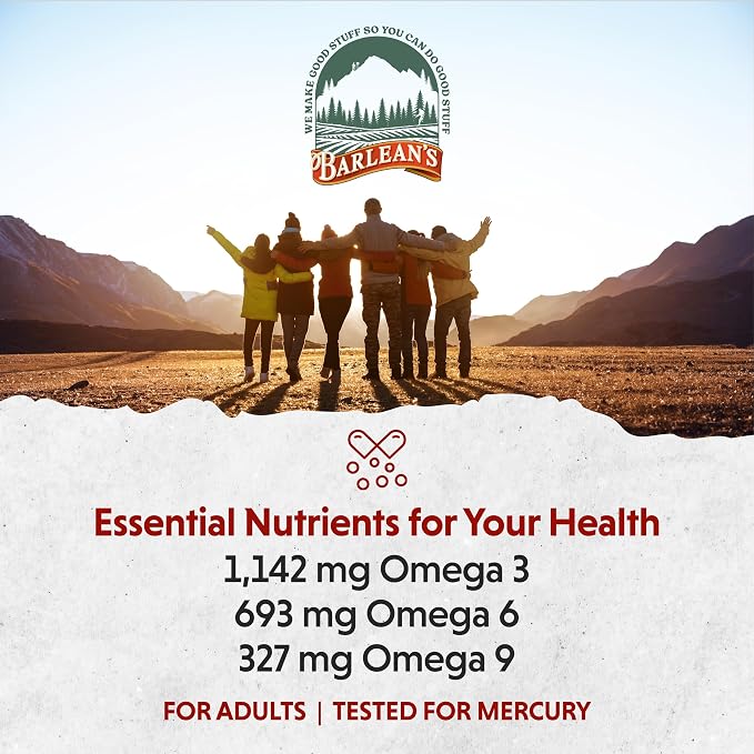 Barlean's Total Omega 3 6 9 Softgels, Blended Fish Oil Supplement with Borage and Flaxseed Oil, 1,000 mg Omegas ALA, EPA, DHA and GLA for Joint Support Supplements and Heart Health, 90 Count