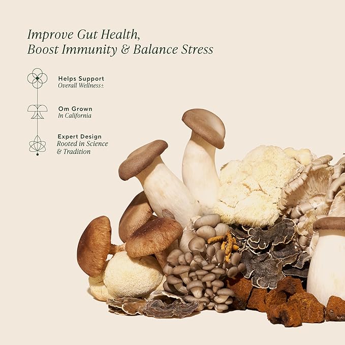 OM Mushrooms Master Blend Mushroom Powder – Organic Mushroom Supplement with 10 Mushrooms and Ashwagandha - Support Immunity, Gut Health & Stress Relief, 6.34 oz (80 Servings)