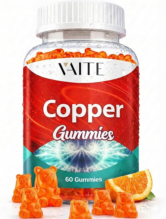 VAITE Copper Supplement Gummies 10 mg Amino Acid Chelate – Trace Mineral that Plays a Role in Collagen Formation, Gentle on Stomach, Supports Daily Nutrition & Balance – Vegan, Non-GMO, 60 Count