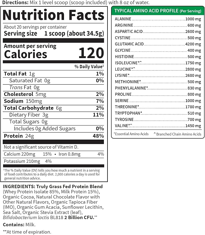 Garden of Life SPORT Whey Protein Powder Chocolate, Premium Grass Fed Whey Isolate plus Probiotics for Immune System Health, 24g Protein, Non GMO, Gluten Free, Cold Processed - 20 Servings (Pack of 6)