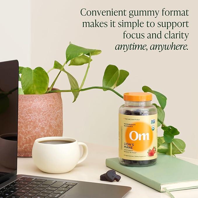 OM MUSHROOM SUPERFOOD Lion’s Mane Mushroom Gummies – USA Grown Organic Lion’s Mane – Supports Memory, Focus & Cognitive Health – Strawberry Flavor – 30 Servings, 60 Count.