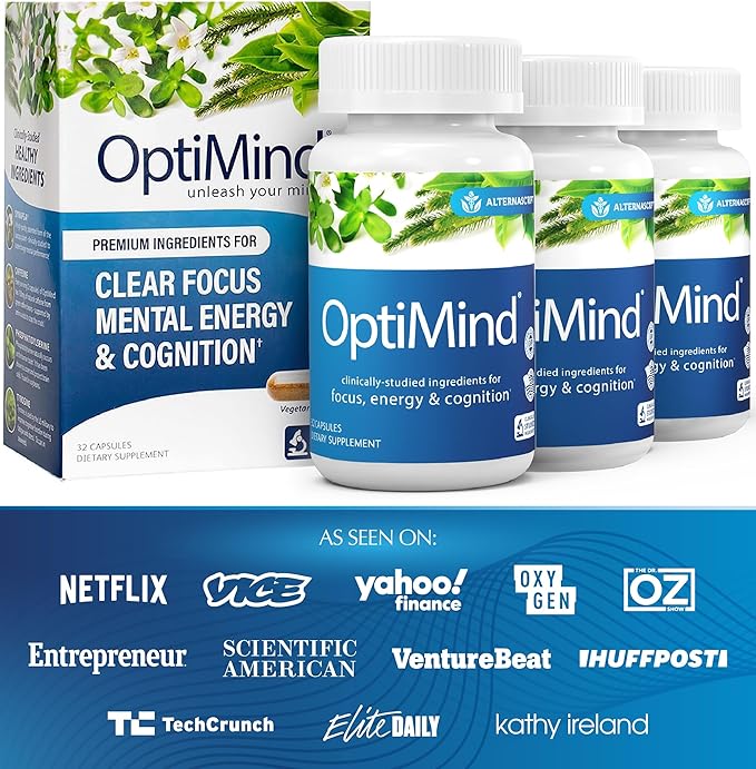 Optimind Brain Supplement for Memory and Focus, Nootropic with Synapsa®, Phosphatidylserine, Vitamin B1 B12, Non-GMO, Mental Clarity, Cognitive Support, Clinically Studied Ingredients, 96 Capsules