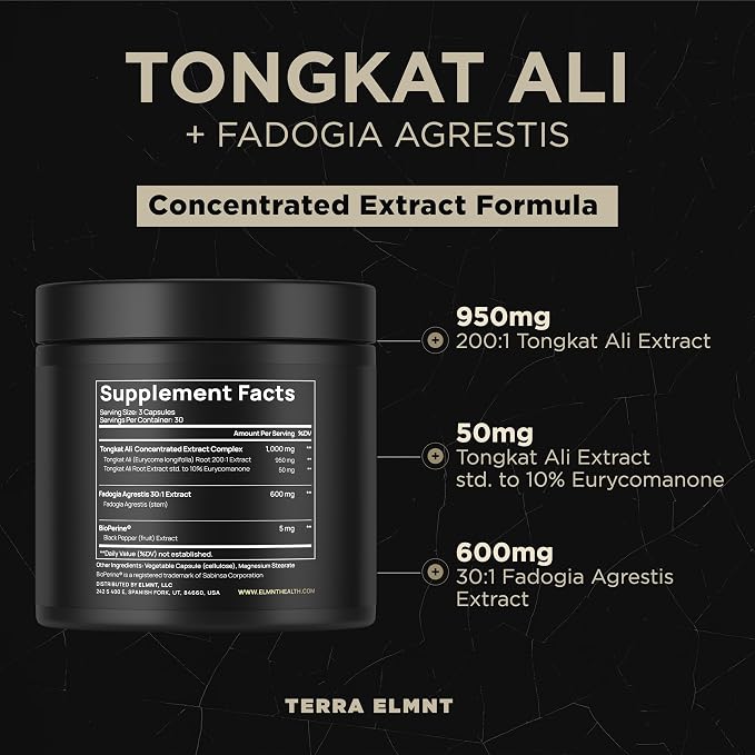 200x Strength Tongkat Ali for Men w. Fadogia Agrestis Extract - 10% Eurycomanone Longjack Highest Potency Fadogia Agrestis Tongkat Ali Supplement - Muscle Growth & Test Booster Pills for Men