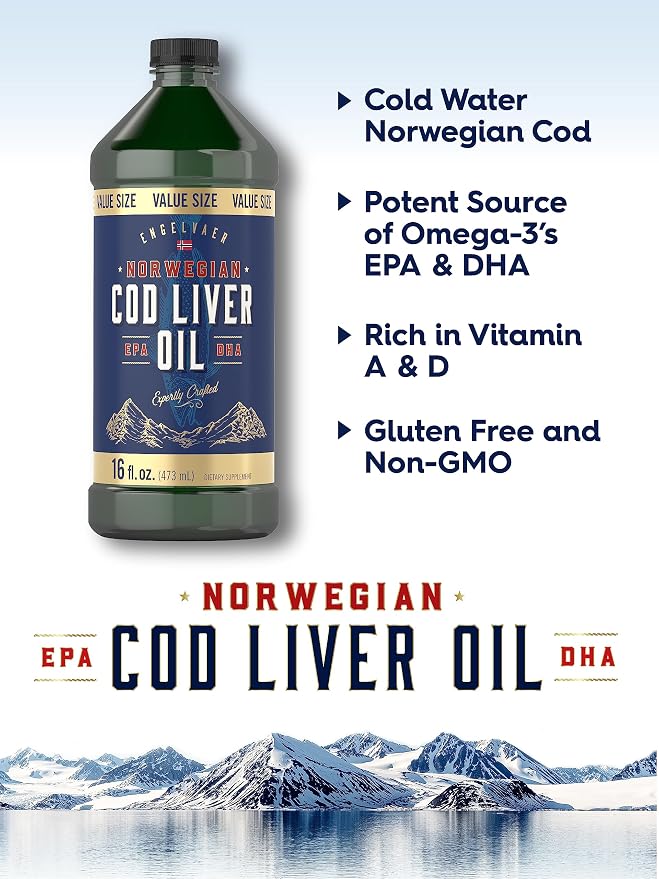 Carlyle Norwegian Cod Liver Oil | 16oz | Pack of 3 Bottles | Liquid Unflavored Fish Oil Supplement | Non-GMO, Gluten Free