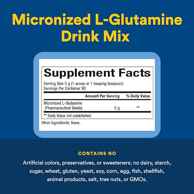Natural Factors Micronized L-Glutamine 5,000 mg Powder - Easy Absorption Gut Health Support Supplement - Powder Amino Acid Supplement Supports Muscle Recovery - 16 oz (90 Servings)