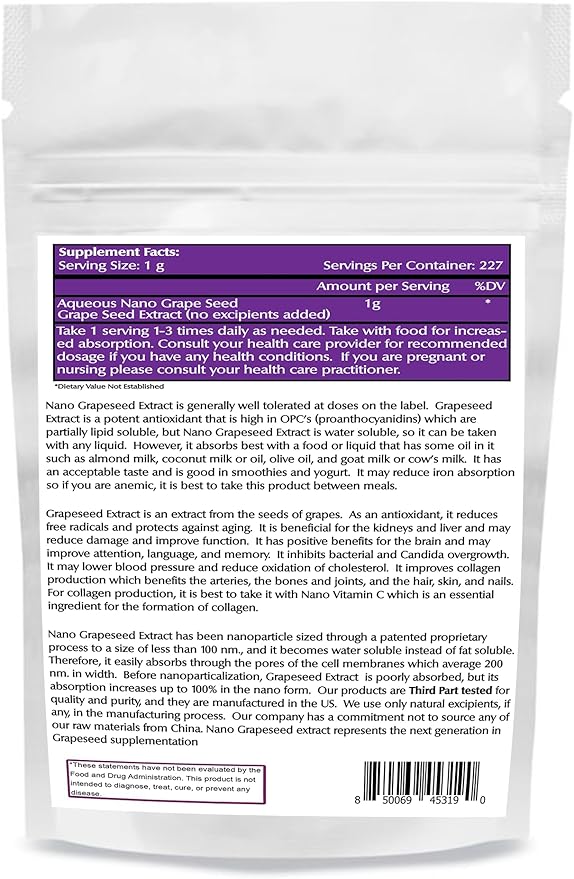 One Planet Nutrition Nano Grape Seed Powder 8 oz (227 Servings) - Nano Particle Size Vitis Vinifera Extract for High Absorption - Supports Skin & Cardiovascular Health - Non GMO, Vegan, Gluten Free