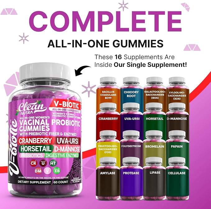 Clean Nutra Vbiotic Gummies, Cranberry, Horsetail, D-Mannose, UVA-Ursi, Probiotic Blend, Enzyme Blend, 60 Count (2)