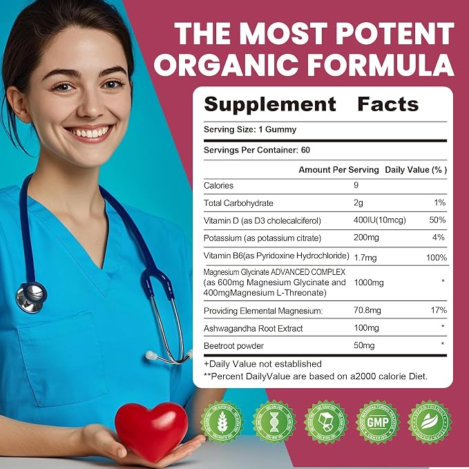 Wekannufod Ashwagandha Gummies 1000mg, 60 Count – Organic Root Extract, Daily Adaptogen Gummies, Non-GMO, Sugar Free & Gluten Free