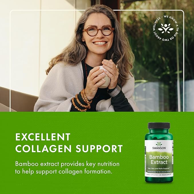 Swanson Bamboo Extract - Natural Hair, Skin and Nails Supplement - 70% Silica Content Supporting Collagen Formation & Bone Growth - (60 Veggie Capsules, 300mg Each) (2 Pack)