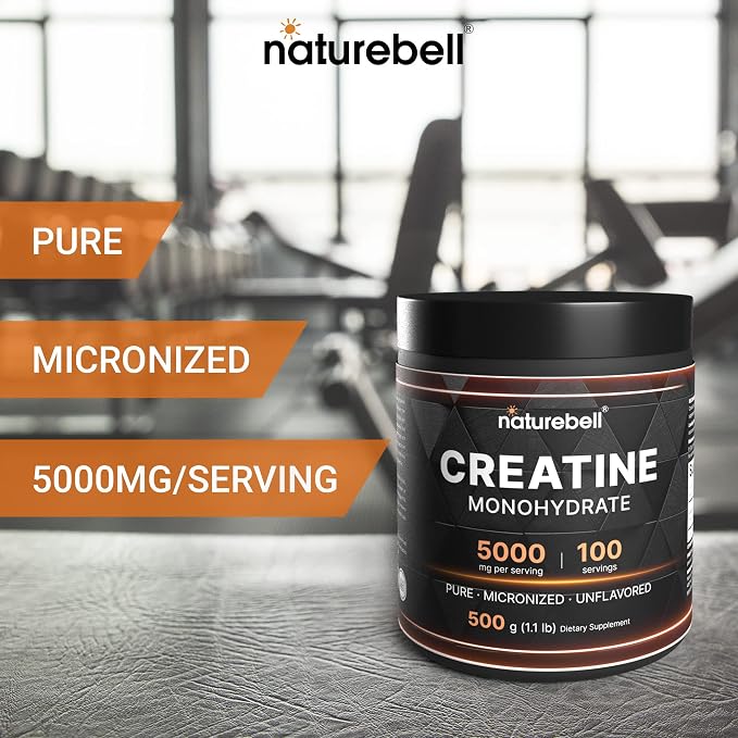 NatureBell 2 Pack Instant Creatine Monohydrate Powder 500g, 5,000mg Per Serving | Micronized, Pure, & Unflavored | Pre-Workout | Keto, Vegan, Filler-Free | 200 Servings (2.2 lb)