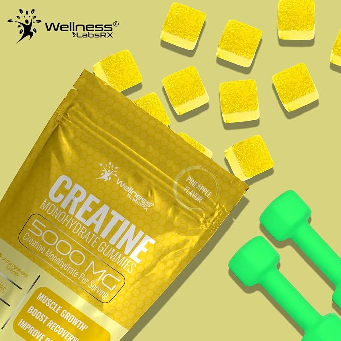 Creatine Gummies 5000mg, 30 Servings Creatine Monohydrate Gummies - Third-Party Tested Creatine for Women, Pineapple Flavor Creatine for Men, Muscle Growth, Strength, and Recovery - Pack of 1
