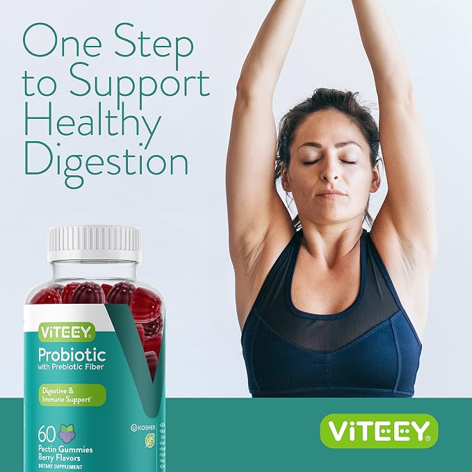 VITEEY Probiotic Gummies with Prebiotics – Gut Health Supplements for Digestive Health – 2 Billion CFUs – Vegan, Gluten-Free – 120 Count