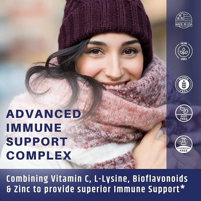 AgeImmune Vitamin C 1000mg Complex with L-Lysine 500mg, Zinc 12mg, Bioflavonoids 300mg. Doctor Formulated Magnesium Stearate Free Supplements for Healthy Immune System Support.(1)